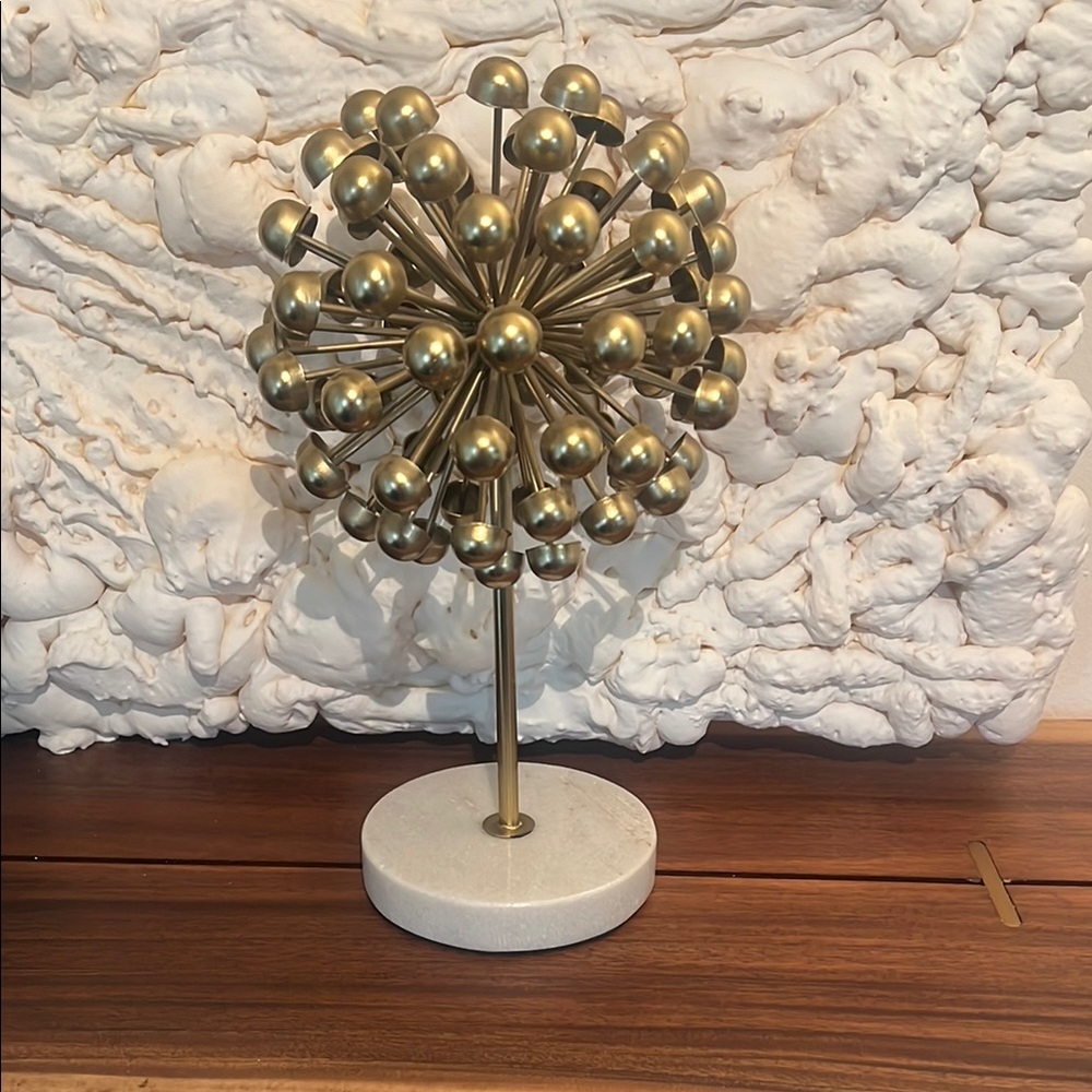Gold Decorative Sphere on Marble Base Starburst
